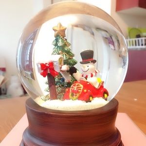 Merry Christmas Crystal Ball Snow-Wooden Stand